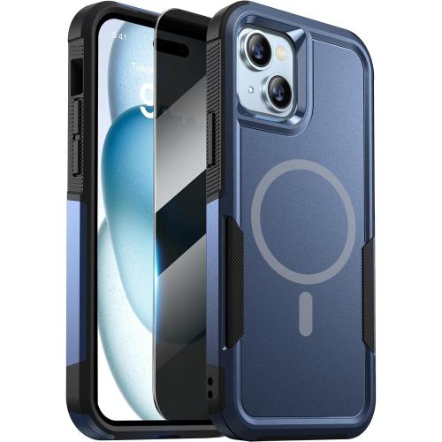 Diaclara Designed for iPhone 15 Case with Magnetic Ring, [with Privacy Screen Protector] [Anti Spy] [Military Grade Drop Protection] Heavy Duty Full-Body Shockproof Phone Case, Blue