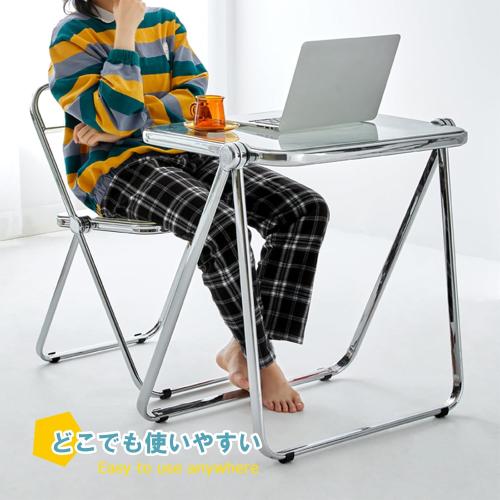 Size Small Color Copper and silver  Folding TV Tray Table- Clear Acrylic Foldable Table No Assembly Required Tiny Desk for Home Office Side Table Small Computer Desk for Small Spaces-Tawny