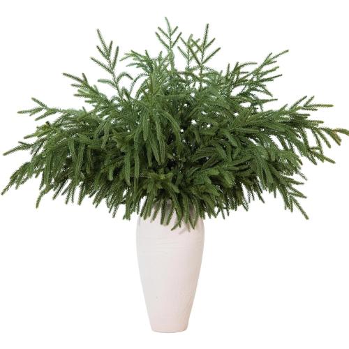 12 Pcs 30 Inch Artificial Norfolk Pine Stems Faux Christmas Greenery Pine Branches Realistic Fake Evergreen Cedar Pine Picks Winter Greens for Vase DIY Garland Wreath Holiday Home Decor