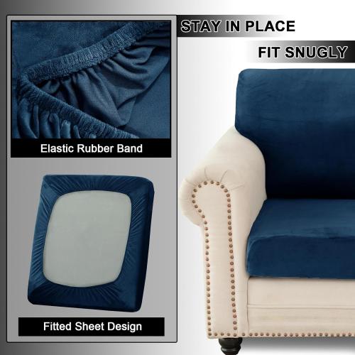 UNBBRRL 7 Piece Couch Covers for Sofa, Replacement Ektorp Sofa Cover 3 Seat with 1 Main Cover / 3 Seat Cushion Covers / 3 Backrest Covers, Velvet Settee Cover 3 Seater (Sapphire Blue)