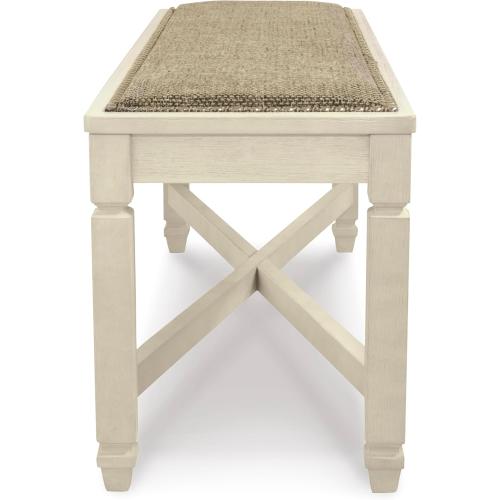 Signature Design by Ashley Bolanburg Casual French Country Upholstered Dining Room Bench with Nailhead Trim, Heavy Woven Fabric, Wood, Antique White & Tan