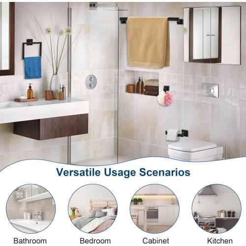 Set of 15 Pieces Color Black Bathroom Hardware Set, Matte Black Bathroom Accessories Set, Towel Racks for Bathroom, 23.6 Inch Bath Towel Bar Set Stainless Steel, Toilet Paper Holder Wall Mounted, Towel Ring, Towel Hook