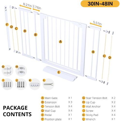 Cumbor 2-Pack 30-48 in Baby Gate for Stairs, Auto Close Dog Gate, White | Mom's Choice Awards Winner, Double Lock Safety for Doorways, Child Gate for Toddlers & Pets, Pressure or Hardware Mounted
