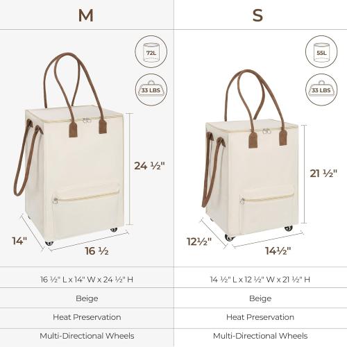 StorageWorks Grocery Cart on Wheels, Zipper Closure Rolling Bag, Shopping Trolley, Rolling Tote Bag with Handles