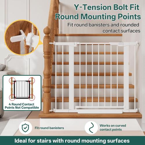 InnoTruth 27-36.6 in Wide Baby Gate for Stairs and Doorways, White | Indoor Metal Dog Gate for Pets, Auto Close 2 Way Swing Walk Through Door, Double Lock & Y-Bolts, Pressure or Hardware Mount
