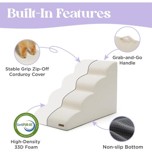 LE SURE Dog Stairs for Small Dogs Pet Steps Ramp for High Bed and Couch with CertiPUR-US Certified Foam with Non-Slip Bottom, Beige, 4 Steps