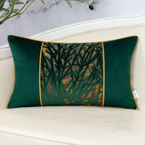 Yangest Green Throw Pillow Cover Velvet Cushion Cover Branches Rectangular Pillowcase for Sofa Couch Bedroom Living Room, 12x20 Inch