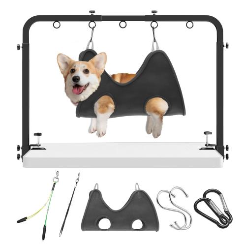 Adjustable Pet Grooming Arm for Table: 42 Height & 27-39 Width, Clamp Fits Up to 2.76, Includes Hammock & 2 No-Sit Nooses, Heavy-Duty Dog Grooming Station for Home Use, Nail Trimming & Drying