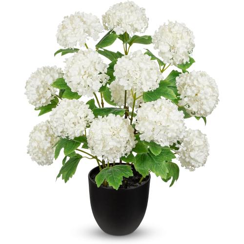 DILATATA Artificial Hydrangea Plant in Pot, 13 Heads Full Bloom Faux Hydrangea Flowers, Realistic White Potted Hydrangeas for Home Decor, Table Centerpiece, Office Desk,Indoor Hydrangea Flower Plants