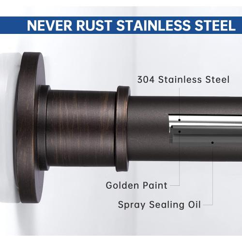 BRIOFOX Industrial Shower Curtain Rod - Never Rust Non-Slip 43-72 Inch Stainless Steel, Bronze, Painted-gold Finial