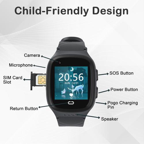 Color Black Kids Watch with GPS Tracker 4G Kids Cell Phone Watch for Boys 6-12 Kids Smart Watches Boys SOS Call Voice Chat Touch Screen Camera Alarm Clock Toys for Ages 5-7 Boys Gift(Black)
