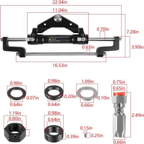 300HP HC5345-3 Hydraulic Steering Cylinder - 10.3MPa/1500PSI Pressure for Outboard Boats up to 300HP, Front-Mount Aluminum Alloy Cylinder with Two-Way Lock Valve & ORB Fittings-for Single/Twin Engines