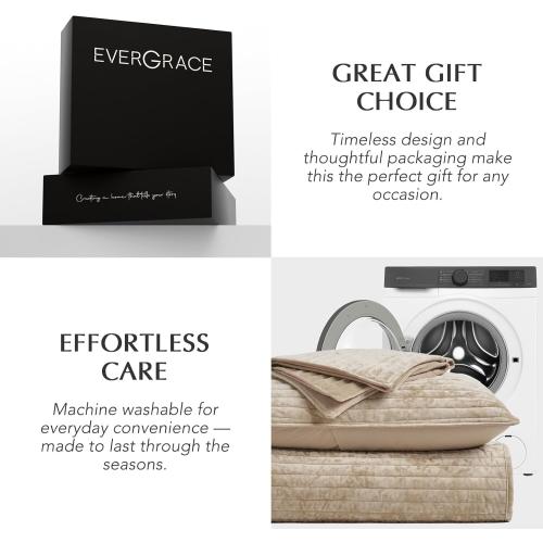 EVERGRACE Velvet Quilt Set King Size, Luxurious Soft Striped Channel Bedding Set, Lightweight Velvet Comforter for All Season, Oversized Bedspread Coverlet with 2 Matching Shams, Beige Taupe