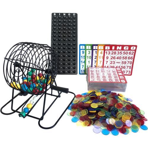 Yuanhe Deluxe Bingo Game Set-Includes Metal Cage,500 Colorful Bingo Chips,100 Bingo Cards,75 Colored Balls,Plastic Masterboard,Great for Large Groups,Parties …