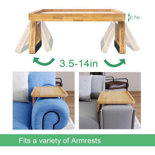 Couch Arm Tray,Bamboo Folding Sofa Tray,Sofa Armrest Trays Clip-On Couch Desk for Drinks,Snacks,Phone,Remote Control（Natural）