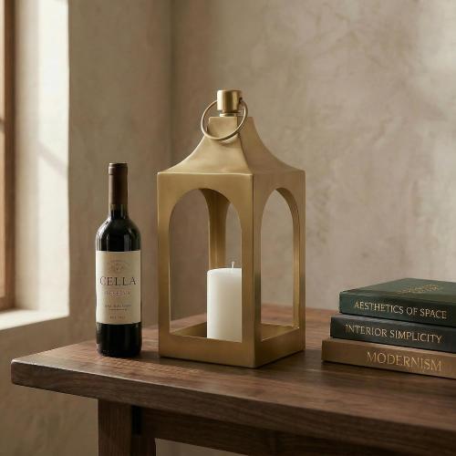 MOZEAL 20 Large Grace Spire Floor Lantern - Gold Heavy Metal No Glass - in/Out Use, for Fireplace/Patio/Entryway/Porch - Vers Event/Home - Lux Holiday Holder for Pillar/LED Lights