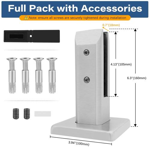 LukLoy 10 PACK 2.1lb T304 Stainless Steel Square Glass Railing Spigots Heavy Duty Frameless Clamp Bracket for Pool Fence, Deck Balusters, Balcony, Patio, Stairs Indoor and Outdoor, Silver - LEVEL 2