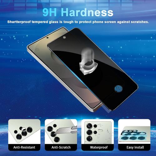 [2 2 Pack] Privacy Screen Protector Compatible with Galaxy S25 Ultra 5G - 2 Tempered Film   2 Camera Lens Glass, High Clarity, Bubble Free, Anti-Spy Protection - Scratch Resistant
