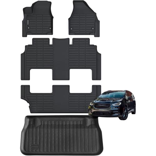 Floor Mats with Trunk Mat for 2017-2025 Chrysler Pacifica Hybrid Touring (Non Fit Pinnacle Model) 7 Seater TPE All Weather Protection carFloor Liners & Cargo Liners