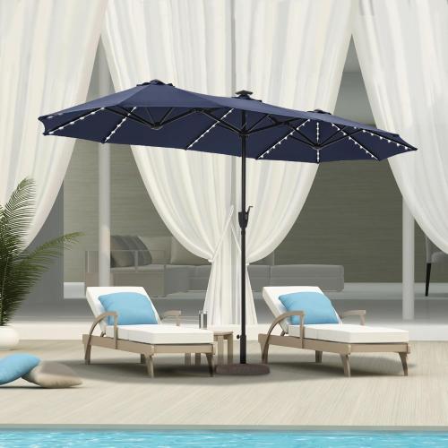 HERA'S PALACE 13ft Patio Umbrella with 120 LED Solar Lights Double Sided Outdoor Umbrella for Patio 8 Colors Changing Table Umbrella Outdoor Patio for Garden Pool