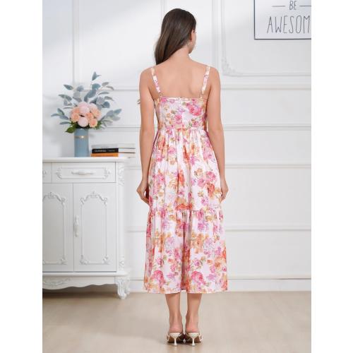 Size Small Color multi Sunfere Women Floral Corset Dress Cottagecore Tiered Dress Sleeveless Bustier Dress Summer Flowy Spaghetti Strap Sundress