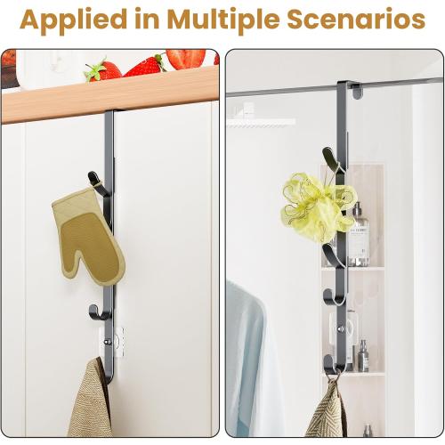 Over The Door Hooks, Metal Door Hooks for Hanging, Over The Door Purse Organizer for Door Coat Hanger, Back of Shower for Hanging Towel Rack Clothes, Hat, Bathroom, Closet (Black-2Packs)
