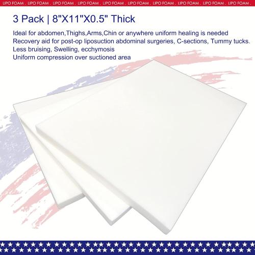 3 Pack Lipo Foam Pads - Post Surgery Ab Board Liposuction Surgery Flattening Abdominal Compression Lipo Foam Sheets 8 x 11