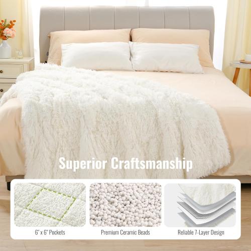 Uttermara Shaggy Faux Fur Weighted Blanket 15lbs, Super Soft Plush Fleece and Cozy Sherpa Reverse, Decorative Long Fur Throw Blankets 48x72 15LBS Cream