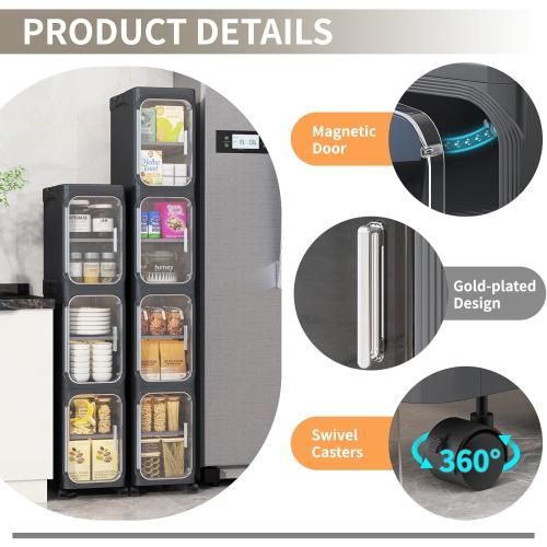 Size  4-Tiers Color Black KHNR Slim Bathroom Storage Cabinet, Foldable Storage Cabinets,Narrow Bathroom Storage,Movable Bathroom Storage Organizer for Small Spaces,Bathroom,Kitchen,Laundry,Black