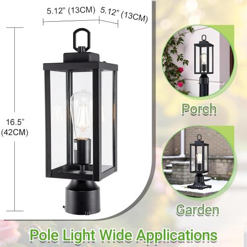 GRUENLICH Outdoor Post Light Fixture, Tempered Glass, 16.5 Black 1 Pack