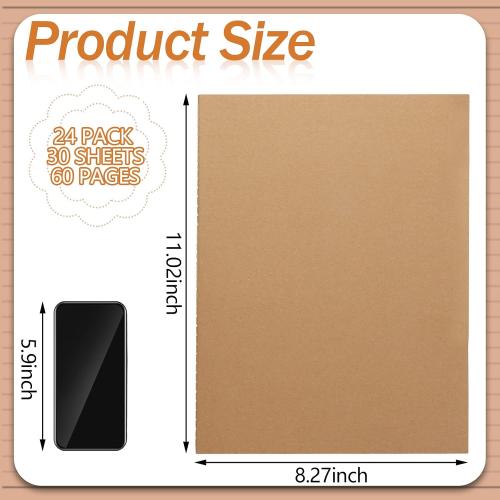 24 Pack Large Kraft Notebooks Bulk, 8.5 x 11 Inch | College Ruled A4, Subject, Diary, Journals, Notebooks, Office Notes Writing Supplies, 60 Pages
