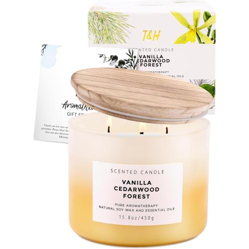 15.8oz Vanilla Cedarwood Forest 3-Wick Scented Soy Candle | 15.8 oz | Large Forest Aromatherapy Candle for Home Fragrance | Stress Relief & Relaxation | Fall Candle Gift