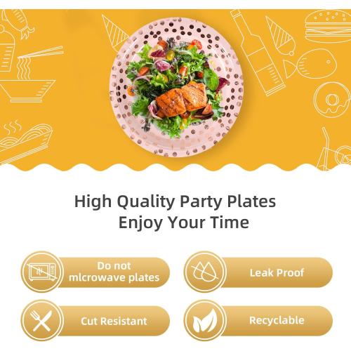 Pink & Rose Gold Dots Party Paper Plates, 50 PCS Disposable Party Supplies Dessert Paper Plates for Birthday Wedding Bridal Shower Supplies (7 inches)