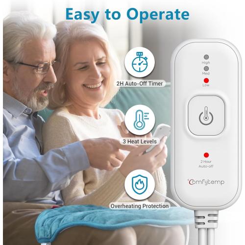 Size 12x24 Color Blue Comfytemp Weighted Heating Pad for Back & Period Cramps, FSA Eligible, Birthday Gifts for Mom Dad Women Men, 2.2lb HSA Electric Heat Pad for Neck Shoulder Pain Relief, 2H Auto-Off Heated Pad, 12x24