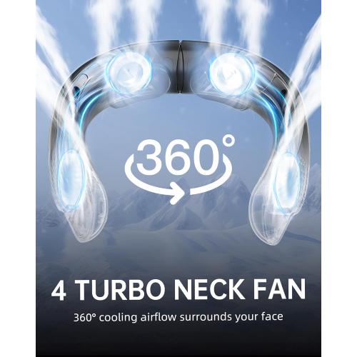Portable Neck Fan, 4 Turbo Neck Fan, 4000 mAh Battery Operated, USB Rechargeable Personal Fan, 3 Speeds, 360° Cooling Airflow, LED Display, Wearable Fan for Home, Office, Travel, Gifts