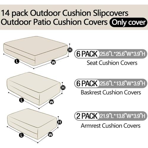 14Pieces Patio Cushion Covers Replacement Outdoor Couch Cushions Covers Splashproof Sofa Slipcovers Set with Zippers,Patio Furniture Protector Cover Only(Light Gray,25.6×25.6×3.94inches)