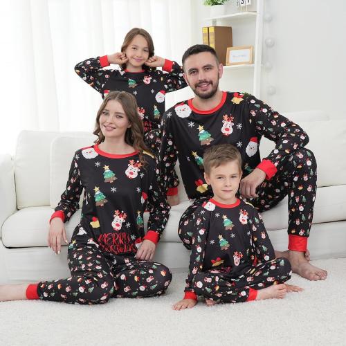 Size 4XL Color Black Family Matching Christmas Pajamas Set Cotton Xmas Deer Holiday Pajamas Sleepwear Dad Mom Kids PJs