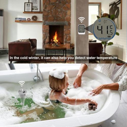 Pool Thermometer with Temperature Sensor for Pool Fish Tank Bathtub Swimming Pool 12/24-Hour Time Format Record Highest Lowest Outdoor Temperature℃/℉ switchable
