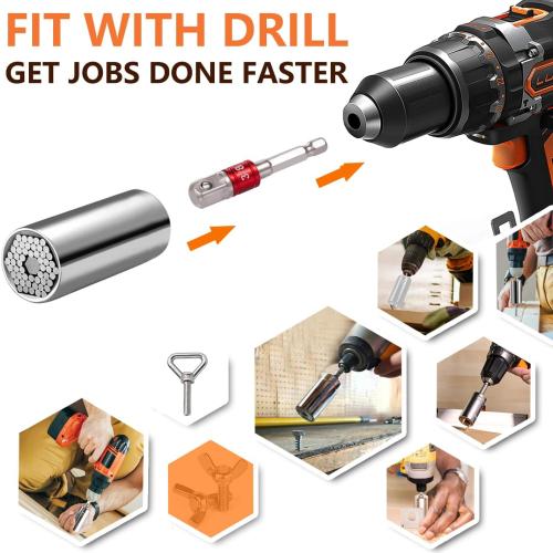 Universal Socket Set (7-19mm 11-32mm) Super Socket For Unscrew Any Bolt Tools with 3/8 1/2 Power Drill Adapters Super Sockets Multi-function Tool Gift for Dad, Husband and Men 4PCS