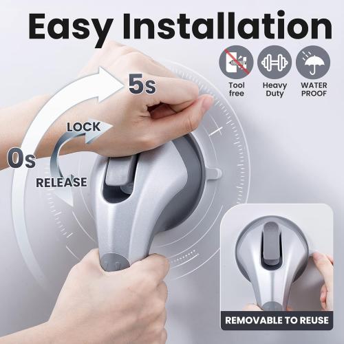 LEVERLOC Shower Grab Bars,Shower Handles for Elderly Suction,16.8,Silver
