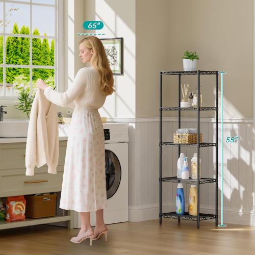 SINGAYE Metal Shelves Wire Shelving：Storage Rack Standing Units Shelf for Kitchen Laundry Bathroom Closet Organizers Pantry Narrow Mesh Adjustable 10 D x 16 W x 55 H Black