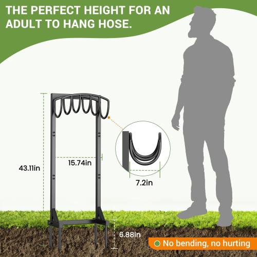 Garden Hose Holder with 4 Spikes, Water Hose Holders for Outside, 150ft Garden Hose Storage Heavy Duty Hose Hanger Metal Hose Stand Detachable Hose Reel Rack Organizer