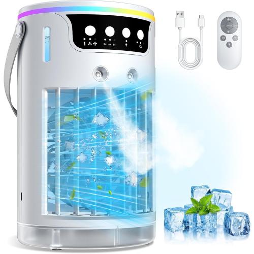 Portable Air Conditioners, Personal Evaporative Air Cooler 1200ML with Ice Cooling Mist Fans That Blow Cold Air Like AC Mini AC Unit for Bedroom, Home Office Desk and Car RV (White)
