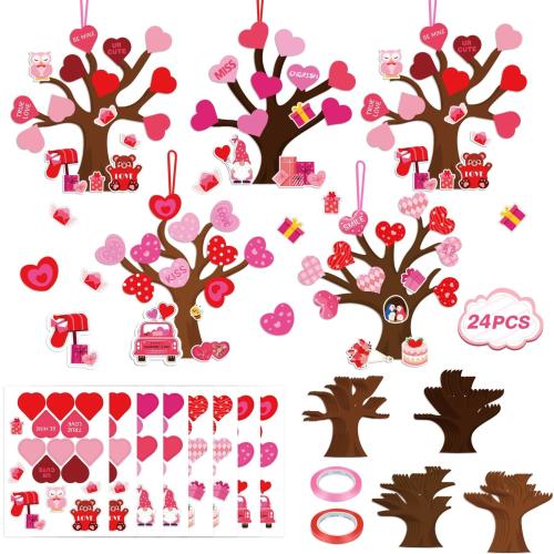 SULOLI 24 Pack DIY Love Heart Tree Craft, Valentine's Day Heart Tree Heart-Shaped Craft Kit for Valentine's Day Wedding Mother's Day Party Favor Supplies