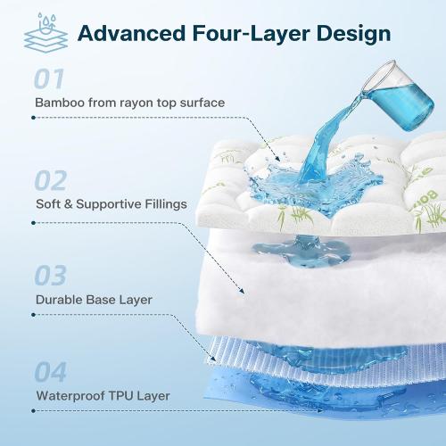 Waterproof Queen Size Mattress Topper Viscose Derived from Bamboo, Extra Thick Mattress Pad for Back Pain, Cooling Mattress Protector with Deep Pocket 8-21, Green,Queen