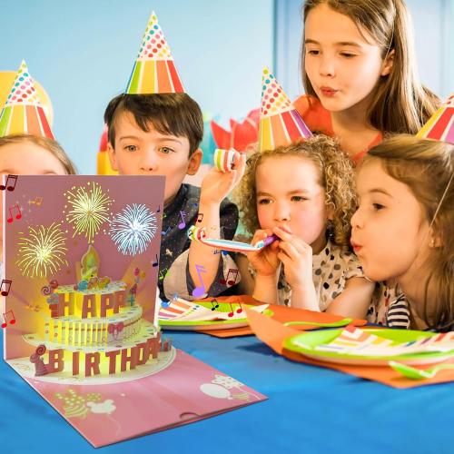 Musical, Firework, 3D Popup Birthday Cards with Light and Music, Blowable, Plays Hit Song 'Happy Birthday', for Women, Men and Kids