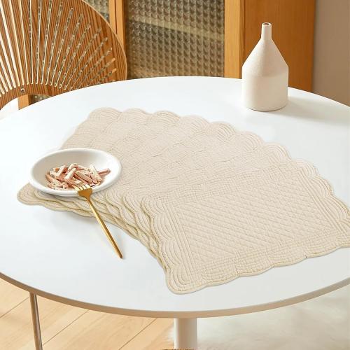 6 SOFT HOMBYS Quilted Placemats Set of 6 Washable-13x18 inches Rectangular Placemats for Kitchen Table-100% Cotton Fabric Rectangular Table Mats, (Light Brown)