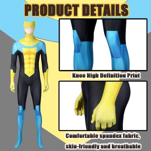 Invincible Cosplay Costume Mark Cosplay One-piece Skinny with Head Covering Blue Bodysuit Set for Men