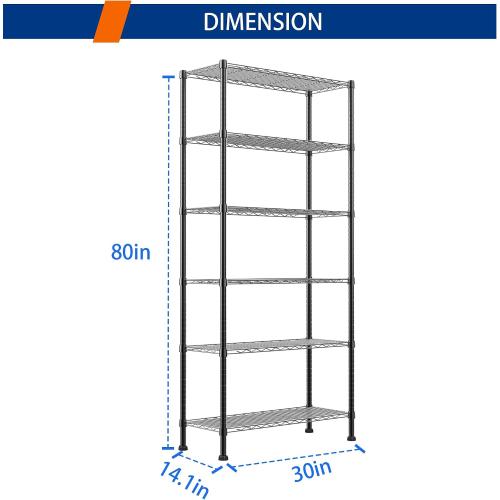 REGILLER 6-Wire Shelving Metal Storage Rack Adjustable Shelves,Standing Storage Shelf Units for Laundry Bathroom Kitchen Pantry Closet(Black,14.1 D x 30 W x 80 H)