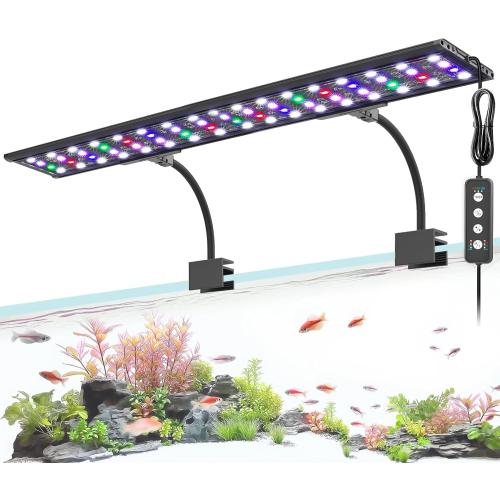 AQQA LED Aquarium Light, 24/7 Mode Clip on Fish Tank Light with Memory Function, DIY Mode Full Spectrum Aquarium Plant Light, Adjustable Timer/Brightness, IP68 Waterproof for 40-48 Inch Fish Tank 35W